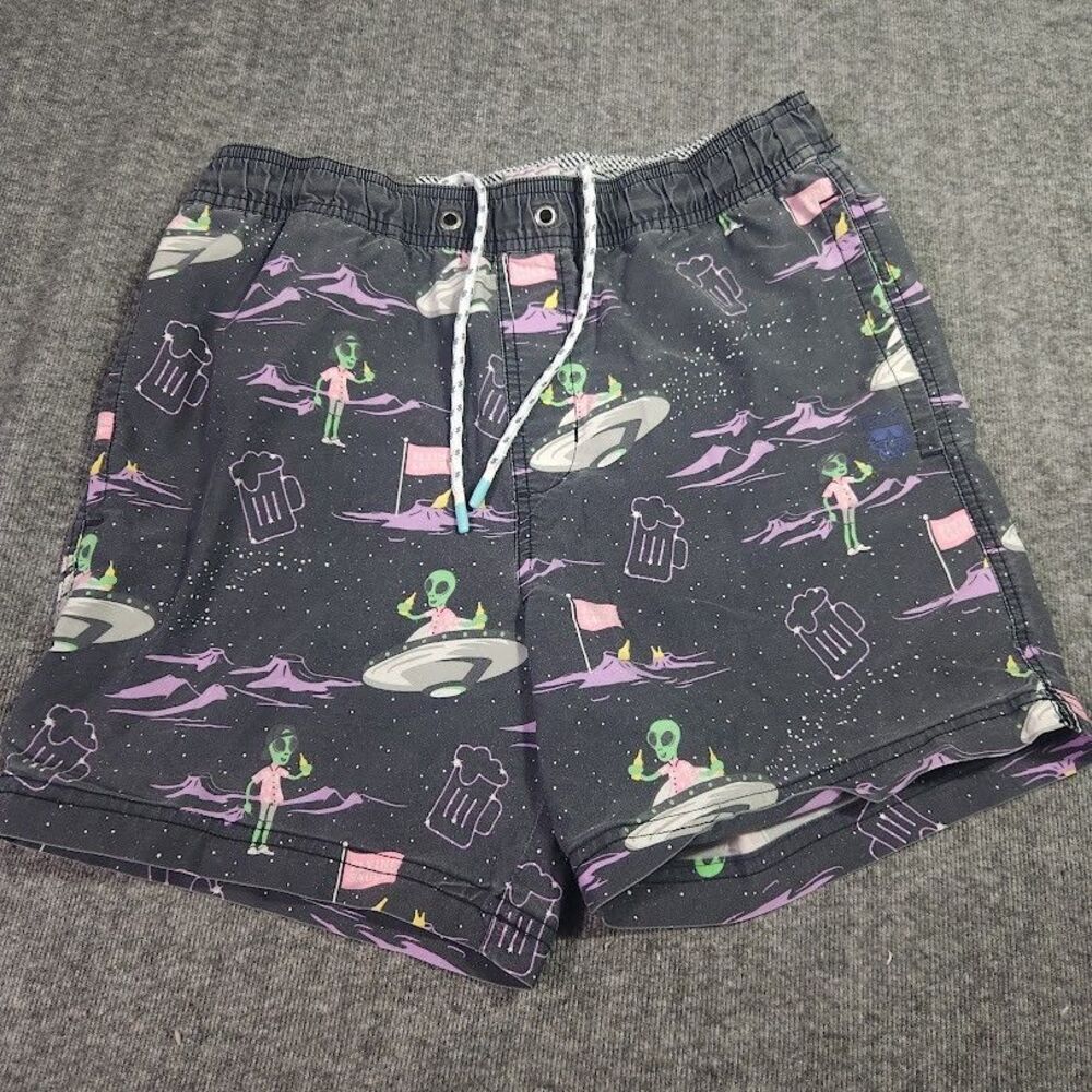 PARTY PANTS Medium Swim Shorts Intergalactic Alien Beer Astronaut Flying Saucy